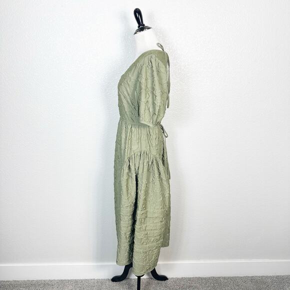 Moon River Women’s Cottagecore Modest Puff Sleeve Midi Dress Sage Green Large - Picture 6 of 13